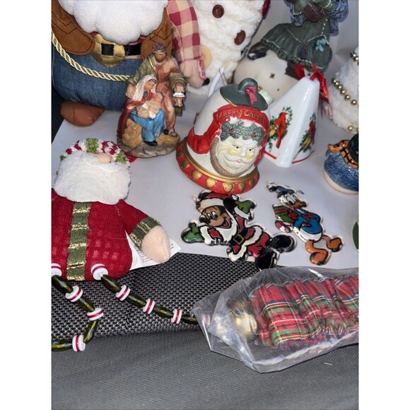 Christmas Decorations Lot Disney Ornaments Santa Angel Snowman Hand Made Trees - Picture 4 of 12